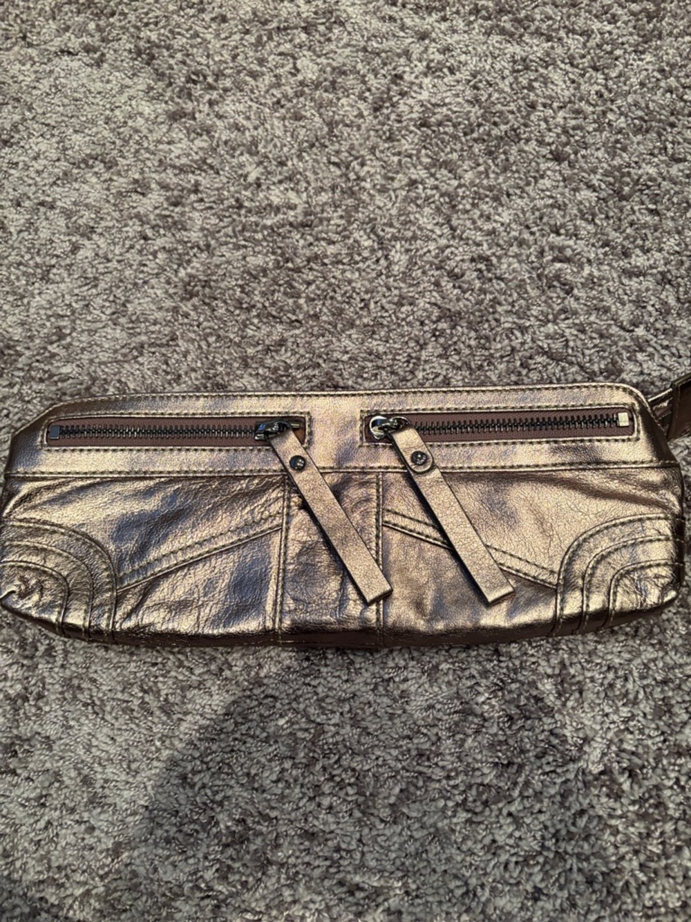 Andrew Marc Metallic Bronze Leather Wristlet Clutch